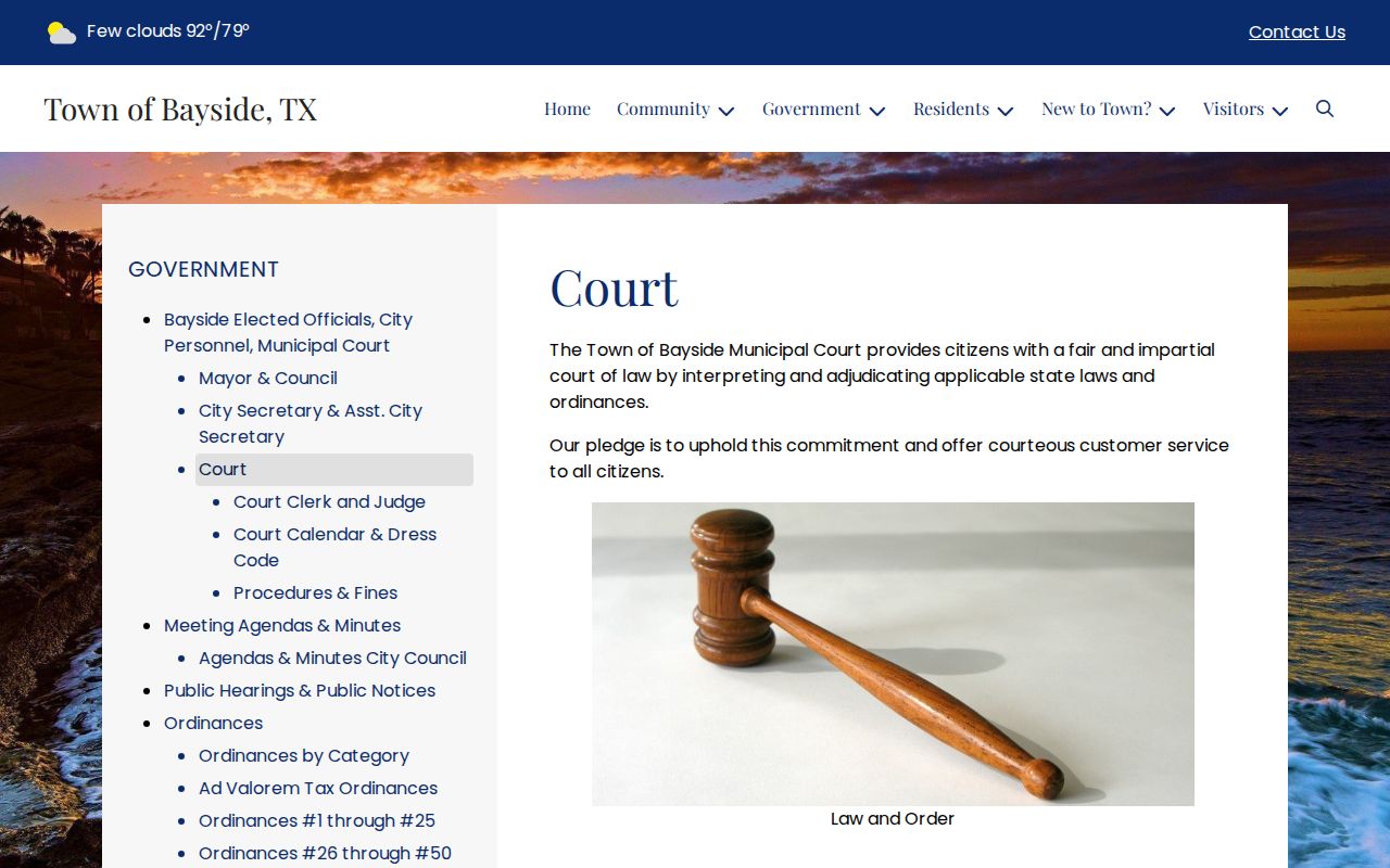 Bayside Municipal Court page for Refugio County booking-disposition record context