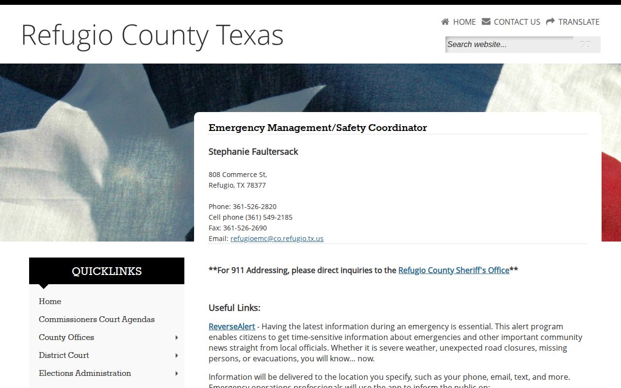 Refugio County emergency alert information distinct from booking records