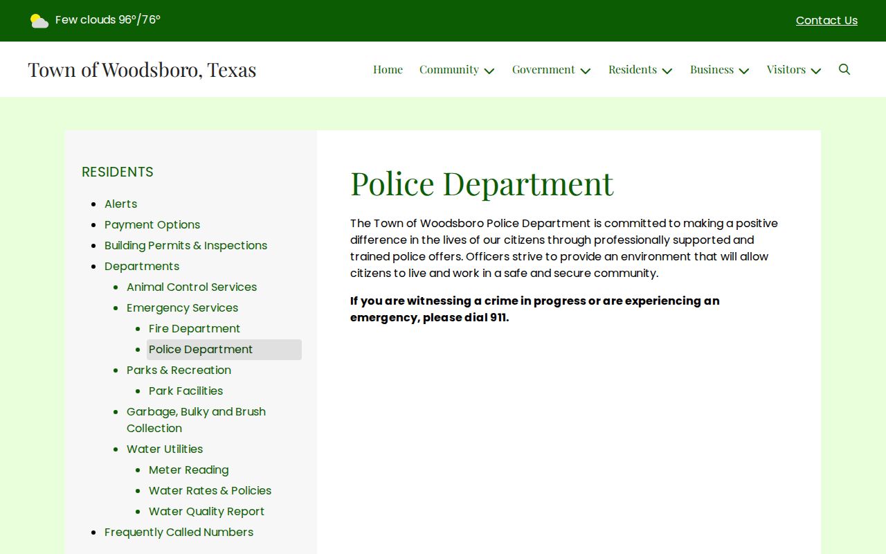 Woodsboro Police Department page for Refugio County arrest-record context